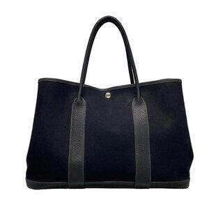 Auth HERMES Garden Party PM - Black Toile Officier Negonda Square J Tote Bag